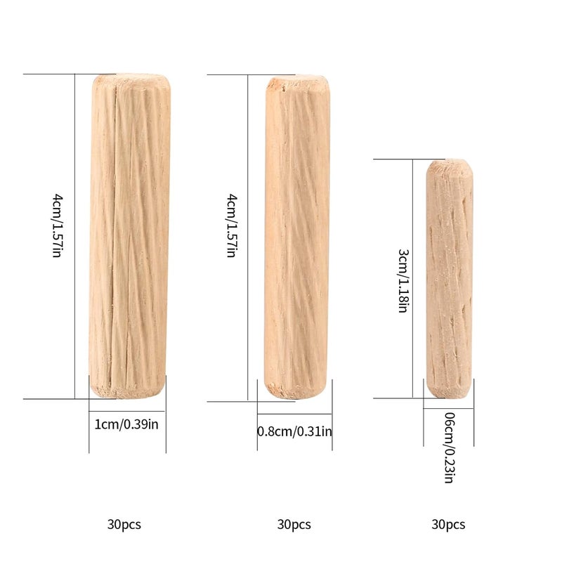 HexinYigjly 90 Pcs Wooden Dowel Pins, Straight Groove Wooden Dowel Pins with Beveled Ends Tapered, Easy Insertion, for Furniture Door Art Crafts Projects, M6 M8 M10 - Image 2